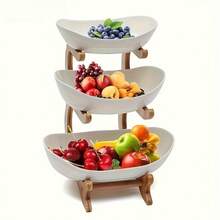 2/3 Layer Luxurious Wooden Elegant Fruit Rack - Double-Layer Fruit Bowl, Creative Candy Display - Natural Wood, Living Room Snack Tray, Space Saving Design, Easy Assembly, Father's Day Gift, Dessert Kitchen Service Tray - trắng - Xem 12