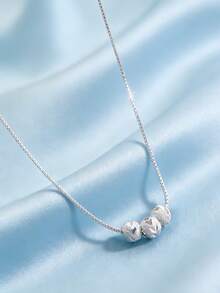 1 chiếc dây chuyền mặt dây 3 hạt bằng bạc Sterling S925, thiết kế độc đáo, sang trọng và tinh tế, phụ kiện đeo cổ tối giản, đa năng và duyên dáng, phù hợp cho phụ nữ đeo hàng ngày và làm quà tặng dự tiệc thanh lịch. - chuyển hạt - Xem 3