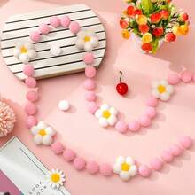 3D Felt Flower Pennant, Cute Felt Flower Ball Hanging Decor, Boho Style Felt Flower Ball Flag, Spring Felt Ball Flag Cute Flower Felt Hanging Decor, Colorful Pom Pom Flag, Home Decor, Spring Easter Home Fireplace Wall Party Supplies - Multicolor - View 9