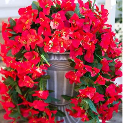 Artificial Bougainvillea Vine, UV-Resistant Silk-Like Fake Flower Plant Decor For Outdoor Porch, Planter, Balcony, Terrace (Red)