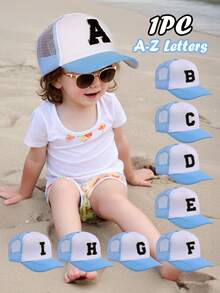 1pc Kids' 26 Letter Mesh Baseball Cap, Unisex Blue Sun Hat, Suitable For Outdoor Activities And Daily Wear, UV Protection - Multicolor - View 1