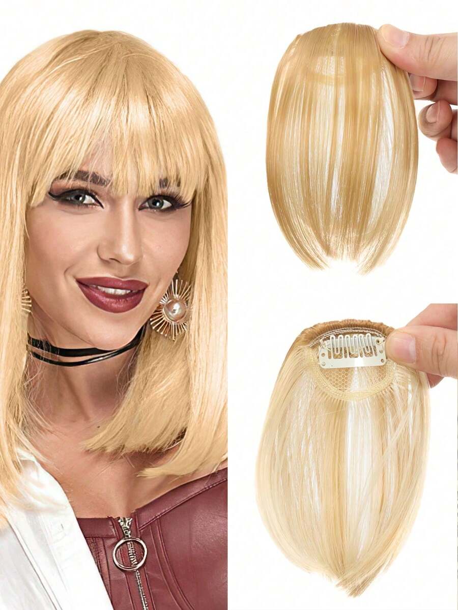 Clip-On Bangs Without Sideburns, Synthetic Straight Bangs, High-Temperature Fiber Wig, Upturned Bangs - 2 - View 1