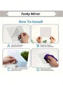 Floral-Patterned Self-Adhesive Wall Mirror – 30.0 Cm X 30.0 Cm, Frameless Design, No Drilling Required For Installation, Suitable For Bedroom And Bathroom Decor, Interior Design Aesthetics, Home Decor Accessories - Silver - View 3
