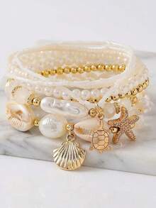 7pcs/Set Shell Bohemian Turtle Pearl Starfish Bracelet Jewelry Suitable For Vacation Party Daily Wear And Gift - Multicolor - View 2
