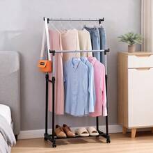 Perchero multifuncional con ruedas para ropa y sombreros / Secadora ajustable / Estantería de pie para almacenamiento de zapatos y sombreros - Doble capa - Ver 2