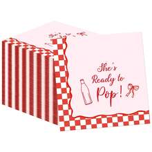 20/40/60 chiếc, Khăn giấy "She's Ready To Pop" - Khăn giấy 2 lớp màu đỏ kẻ caro và sọc kèm hình chai và nơ, Khăn giấy chủ đề soda đỏ "She's About To Pop" trang trí màu hồng retro cho tiệc mừng em bé mới sinh, tiệc tiết lộ giới tính, tiệc sinh nhật, đồ dùng cho tiệc mừng mang thai. - Xem 1