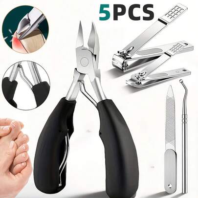 Bộ dụng cụ 5 món chuyên dụng cho móng chân mọc ngược, bao gồm kìm cắt móng lớn và nhỏ bằng thép không gỉ, dũa móng, lý tưởng cho móng dày, dụng cụ chăm sóc móng chuyên nghiệp dành cho nam, nữ và người cao tuổi.