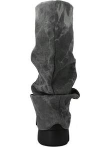 Women's Platform Round Toe Mid Calf Boots With Chunky Heel - Denim Grey - View 10