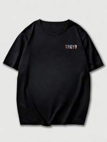 [Men's Plus Size Derivative]1pc Men's Plus Size Zrgoth Fashion Versatile "TOKYO" English Slogan Tokyo Print Short Sleeve, Lightweight Fabric, This Style Runs Plus Size Details Are In The Main Image, Please Be Sure To Check The Size Before Ordering To Avoid Fit Issues - Black - View 6