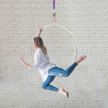 37.4inches Aerial Hoop Kit, Aerial Hoop For Adults Suspension Professional Ring, Large Aerial Dance Circus Ring For Yoga Acrobatics Gymnastics, Fitness Stainless Steel Single Point Aerial Hoop Equipment Kit - Silver - View 3