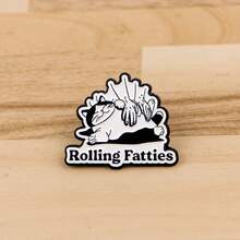 1枚滚动胖猫珐琅胸针 - 可爱徽章，可别在背包和衣服上 - 黑色 - 查看 6