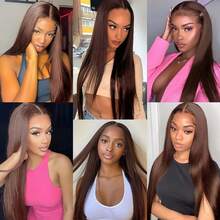 30 Inch Chocolate Brown Lace Front Wig 13x4 Lace Front Straight Wigs Human Hair Pre Plucked With Baby Hair Colored Brown Wig For Women 200% Density HD Lace Frontal Wigs Human Hair - S4 - 查看 8