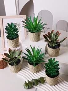Bộ 3 chậu cây giả mini hình cây mọng nước nhiệt đới, chậu đan bằng rơm màu trắng, đường kính 6,5 cm / 2,55 inch, trang trí bằng dây rong biển, làm từ chất liệu PE. Hoàn hảo để trang trí bàn làm việc, ký túc xá sinh viên và văn phòng. Những chậu cây giả này cũng lý tưởng để trang trí nhà cửa, làm cảnh quan, trang trí tiệc/ngày lễ và trang trí tiệc sinh nhật. - Nhiều màu-A - Xem 9