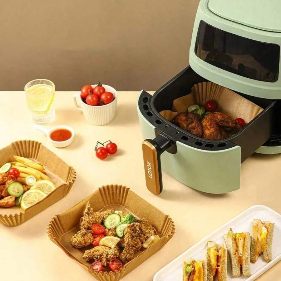 500 tờ giấy nướng dùng cho nồi chiên không dầu, giấy lót nồi chiên không dầu dùng một lần, 125 tờ giấy lót chống dính cho nồi chiên không dầu, giấy nướng không tẩy trắng 20cm, giấy lót vuông dùng cho nồi chiên không dầu dung tích 5-8 lít, dùng được trong lò nướng và lò vi sóng. - Nhiều màu - Xem 1