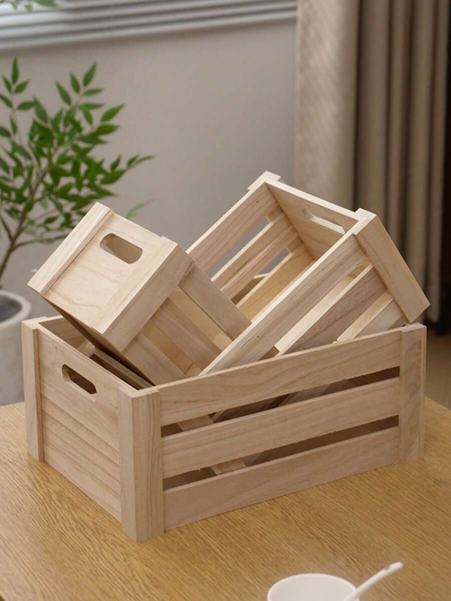 1/3 Set Handmade Vintage Wooden Nesting Storage Boxes, Suitable For Farmhouse Kitchen, Bathroom, Living Room And Wardrobe Storage, Storage Supplies, Kitchen Accessories, Holiday Essentials, Kitchen Storage - Multicolor - View 1