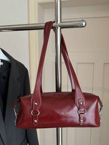 1pc Fashion Armpit Shoulder Bag, Red Vintage Handbag For Women - Burgundy - View 10
