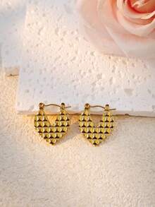 5 Pairs Assorted Earrings Set - Fashionable Luxury Geometric Pearl Earrings, Elegant Stainless Steel Earrings, Personalized Stainless Steel Jewelry, Classic Hoop Texture Earrings, Romantic Geometric Heart Earrings, Gold Earring Set, Retro Jewelry, Summer Beach Vacation Swimwear Accessories, Ideal For Valentine's Day, Birthday, Mother's Day Gifts - Gold - View 12