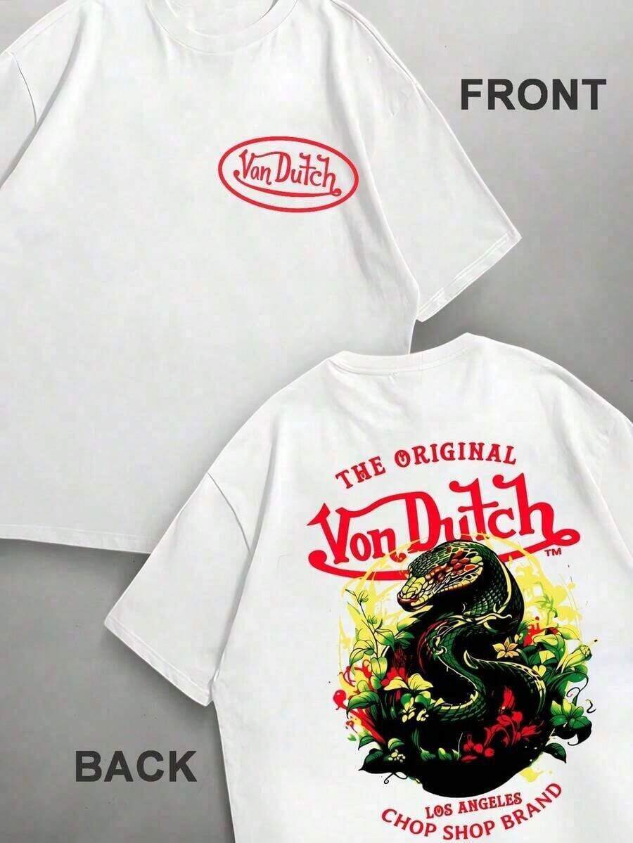 Women Men Double Side Print Von Ditch Dragon Floral Design Red And Green Print Fabric Soft & Skin-Friendly Unisex Style Gifts For Spring Festival, Valentine's Day, St. Patrick's Day & World Cup-Van Dutch Dragon Print Women T Shirt Classic Americana Style Graphic, Vacation Outfits Women,Summer Outfits For Women,Spring Outfits For Women,Summer Tops, Easter Outfit Women - 白色 - 查看 1