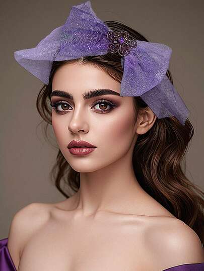 1 chiếc băng đô cài tóc kiểu công chúa màu tím thanh lịch, đính nơ lớn và hoa pha lê, thích hợp cho cô dâu, phù dâu, đám cưới, ngày lễ, tiệc tùng, trang phục thường ngày.