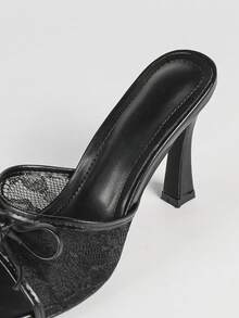 Giày sandal cao gót đế dày mũi vuông màu trắng mới cho mùa hè, giày cao gót quai ngang mắt cá chân thắt nơ ren gợi cảm, giày thời trang đa năng dành cho công sở và hẹn hò cho nữ. - Giày cao gót đen - Xem 8