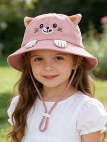 1pc Kids Outdoor Sunshade Cartoon 3D Cute Cat Paw Design Bucket Hat, Suitable For Spring & Autumn - Cat - View 1