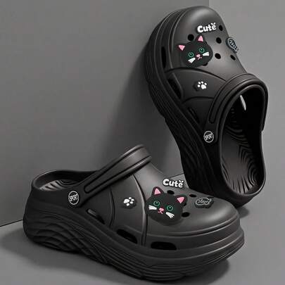 女士新奇猫咪设计魔术贴DIY洞洞鞋，情侣舒适EVA拖鞋，厚底防滑休闲拖鞋，耐磨厚底室内外家居新款情侣沙滩休闲鞋，增高洞洞防滑厚底露趾拖鞋沙滩鞋，四季穆勒拖鞋家居浴室室内拖鞋，户外沙滩洞洞鞋，透气柔软防滑EVA时尚户外超舒适凉鞋，节日礼物