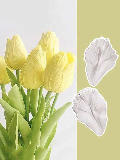 1个郁金香花形硅胶翻糖模具，玫瑰牡丹百合花瓣纹理糖果模具，蛋糕装饰工具，母亲节蛋糕装饰花瓣纹理模具，翻糖花，巧克力，糖艺