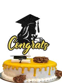 1pc Black & Gold "Congrats" Cake Topper, Black & Blue Graduation Boy Cake Topper, Black & Pink Graduation Girl Cake Topper, 2026 Graduation Theme Party Cake Decorations - Graduate - View 13