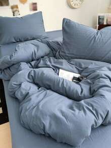 1 Juego de Funda Nórdica + 2 Fundas de Almohada, Microfibra Suave Cepillada, Lavable a Máquina, Apto para Todas las Estaciones, Uso en Dormitorio - Neblina azul - Ver 9