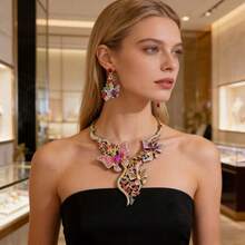 1 Bộ trang sức vòng cổ và hoa tai pha lê Rhinestone thanh lịch, thích hợp cho cô dâu, đám cưới, tiệc chiêu đãi, tiệc tùng - bộ trang sức - Xem 2