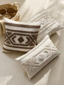 1pc Bohemian Style Beige Geometric Pattern Embroidered Throw Pillow Cover, Diamond Plush Cushion Cover, Suitable For Indoor Decor, All Season Pillow Sham, Pillow Insert Not Included - Beige - View 7