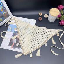 1pc Bohemian Style Korean Hollow Woven Shell Tassel Scarf, Women Summer Decorative Shawl Versatile Wrap, Ladies Beige Ocean Shell Tassel Knitted Hollow Lace Triangular Headband, Suitable For Daily Wear, Sports, Beach, Vacation - Starfish Sequins - View 8