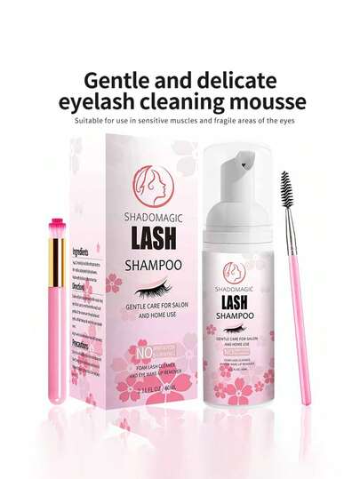 1pc 60ml Eyelash Cleansing Foam, Gentle Nourishing Eyelash Care Cleansing Foam, Makeup Remover Cleansing Foam