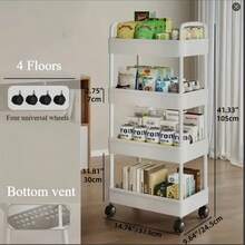 Multifunctional Rolling Utility Cart, 3/4-Tier Mobile Storage Organizer With Wheels, Space-Saving Plastic Shelving Unit, For Kitchen Bathroom Living Room Bedroom Garage, Modern Home Decor, Black/White Options Available - 四層升級款 - 查看 14