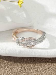 1枚优雅女士结婚戒指，合成圆形立方氧化锆，奢华派对风格，订婚首饰，适合日常和正式场合佩戴 - 玫瑰金 - 查看 4