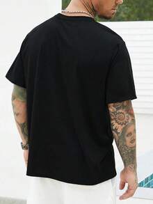 Manfinity Homme Men's Plus Size Solid Color Crew Neck T-Shirt - Hitam - View 2