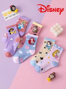 Disney 10/5 双装迪士尼公主系列儿童袜子，可爱秋冬女童中筒袜（艾莎和爱丽儿），韩版卡通男童冬季袜子，透气婴儿学生短袜 - 彩色 - 查看 8