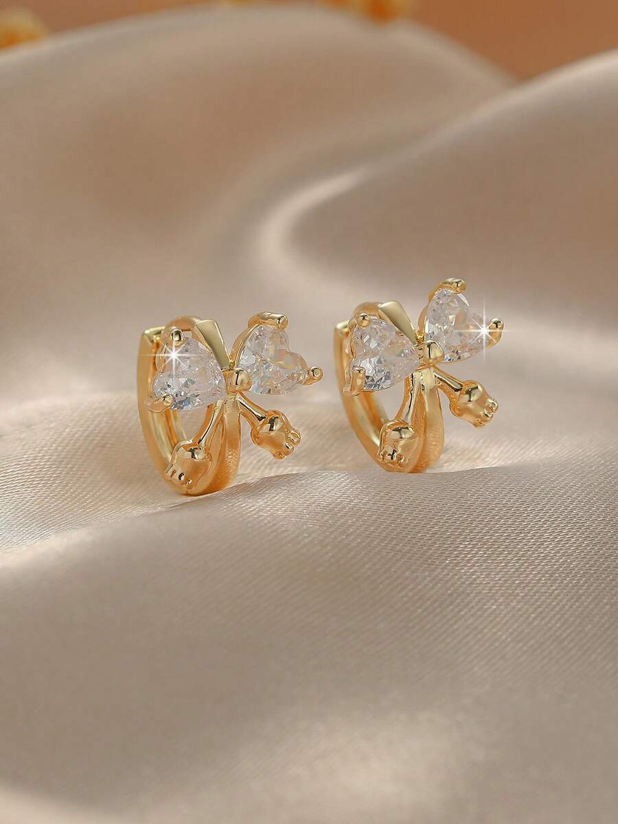 1 Pair Elegant Bow Earrings, Inlaid With Zirconia Hypoallergenic Material, Suitable For Daily Wear And Party Accessories, Showcasing Sweet Feminine Charm, An Exquisite Gift Choice For Weddings, Valentine's Day, Birthdays, Mother's Day - Gold - View 1