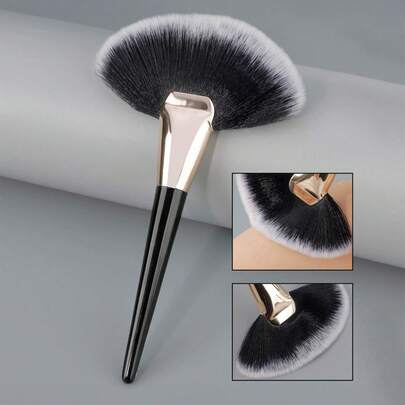 1pc Large Fan-Shaped Highlighter Brush, Residual Pigment Brush, Face Brightening Brush, Soft Bristle Brush, Flame-Shaped Makeup Tool