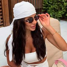 Minimalist White Satin Scarf - Versatile Solid Color Square Headscarf, Suitable For Summer, Beach, And Outdoor Brunch| Smooth Texture, Windproof Hair Accessory And Fashionable Decorative Accessory - White - View 7