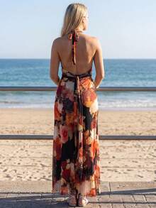 Vestido Largo Bohemio Sin Mangas Floral para Mujer, Cuello Alto y Ajustado, Ligero para Playa y Vacaciones de Verano - Multicolor - Ver 6