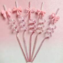 粉色闪光蝴蝶结吸管 - 可爱的派对装饰品，适合婚礼、生日、青少年睡衣派对和蝴蝶主题聚会 - 粉色 - 查看 2
