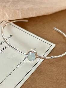 BALMORA 1件S925纯银不对称设计简约时尚椭圆形手链，学院风配饰礼品 - 銀色 - 查看 7