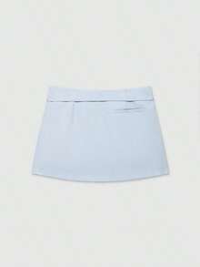 Women's Casual Everyday Office Commute Minimalist Solid Color Buckle Belted Skort Black Summer - 淺藍色 - 查看 3