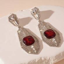 Rhinestone Metal Patchwork Flower Earrings – Light Luxury High-End Studs – Fashion Versatile Personality Earrings - Kim bạc số 49 - Màu bạc - Đỏ - Xem 12