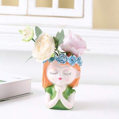 1pc Cute Wishing Girl Flower Pot Creative Succulent Plant Special Pot Balcony Desktop Decoration Ornament Flower Utensils Forest Wishing Girl | Cute Flower Pot Planting Spring On The Desktop