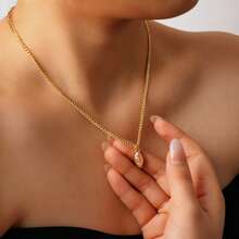 1pc Vintage 18K Gold Plated Stainless Steel Zirconia Pendant Necklace, Suitable For Women's Daily And Wedding Wear, Gift - Yellow Gold - View 7