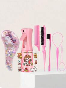 OBOVAY 1/3/6/10pcs Set Mini Cartoon Unicorn Comb & Continuous Mist Spray Bottle Set, Mist Spray Bottle With Continuous Fine Mist Function Styling Comb Set, Suitable For Adults And Girls, Volume Booster, Tail Comb, Side Comb, For Hairstyling, Salon, Barber Shop, Comb, Styling Comb, Mini Comb Set, Mother's Day Gift Set Hair Products - Multicolor - View 8