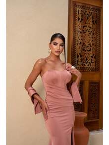 Glamorous Long Party Dress For Bridesmaids, Weddings, And Graduations. - Rusty Rose - View 3