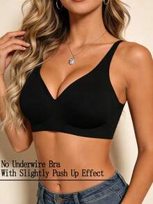 女士无缝提拉文胸，隐形文胸，可拆卸胸垫 - 黑色 - 查看 9